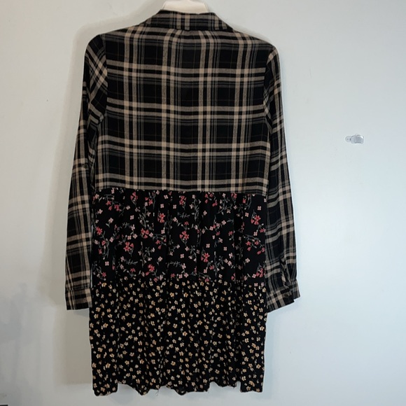 ODDY Tiered Boho Shirt Dress Size S Multi Media Contrast Print Flannel Top - Picture 6 of 8